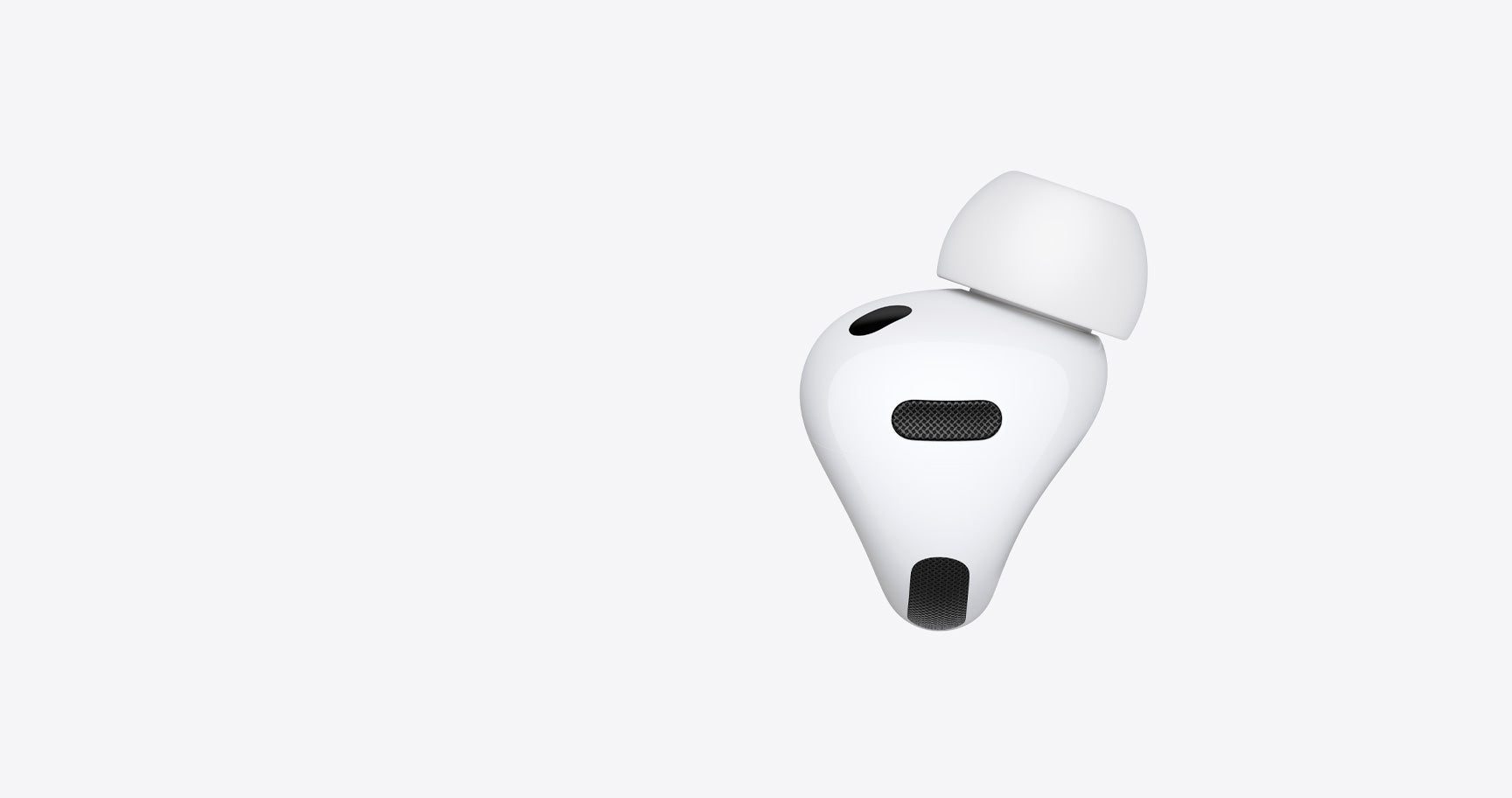 AirPods Pro 3, white color, interior, silicone tip, animation