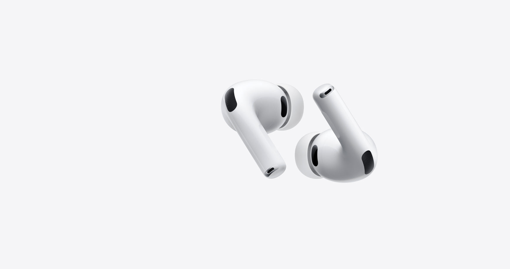 AirPods Pro 3, left and right wireless headphones, white color, silicone tips, animation